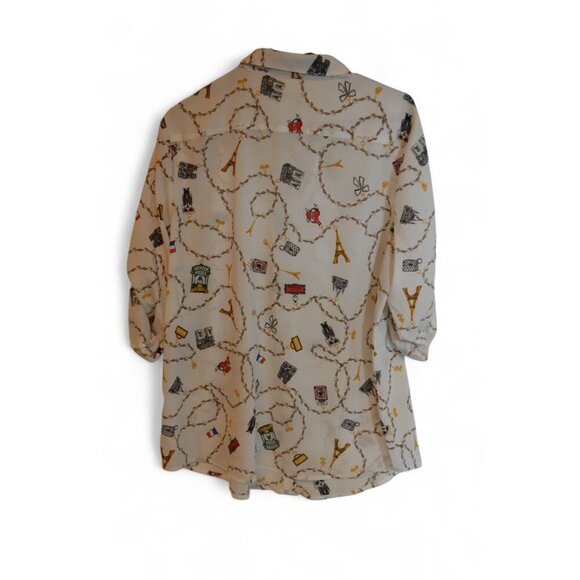 Karl Lagerfeld Paris Women’s Button Front Blouse Size XL Paris Landmark Print - Picture 3 of 3